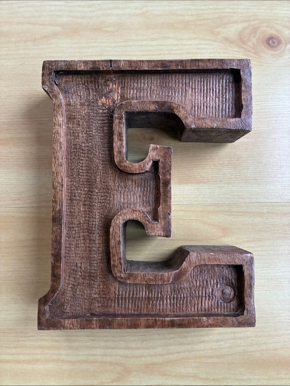 8” Wooden Decorative Letter E - Rustic Brown